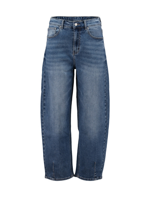 Hailys Ladies Mi44rell Elasticated Waist Barrel Jeans - Medium Blue QI-2601027