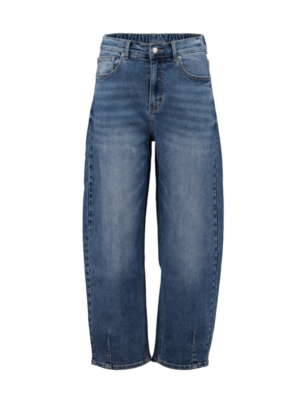 Hailys Ladies Mi44rell Elasticated Waist Barrel Jeans - Medium Blue QI-2601027