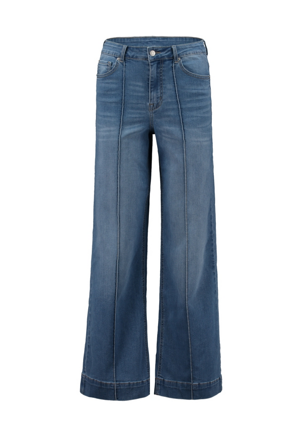 Hailys Womens Bi44llie High Waist Wide Leg Denim Jeans QI-2603090 - Mid Blue