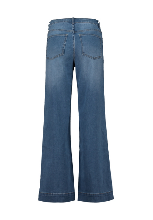 Hailys Womens Bi44llie High Waist Wide Leg Denim Jeans QI-2603090 - Mid Blue