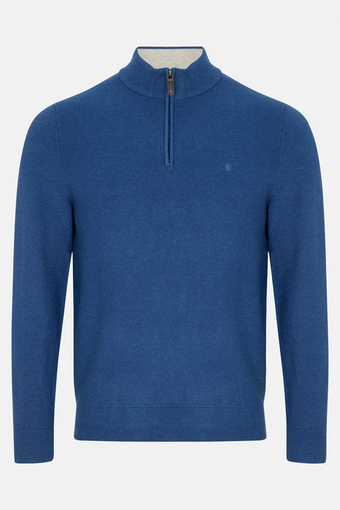 Benetti Quinn Indigo Blue Quarter-Zip Knit Sweater