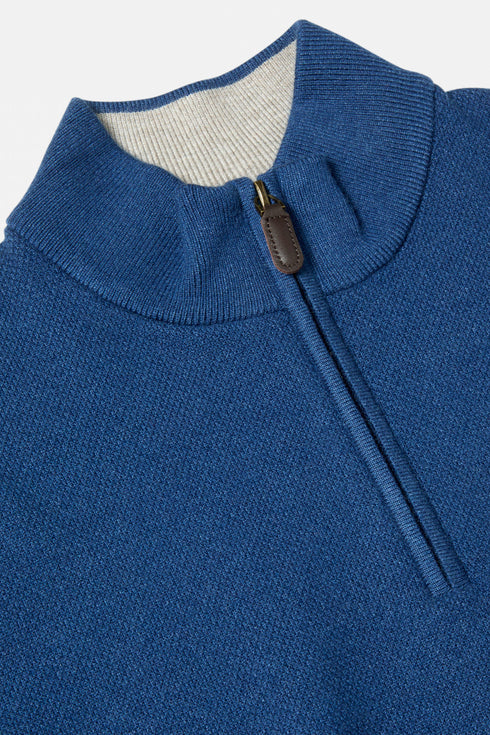 Benetti Quinn Indigo Blue Quarter-Zip Knit Sweater