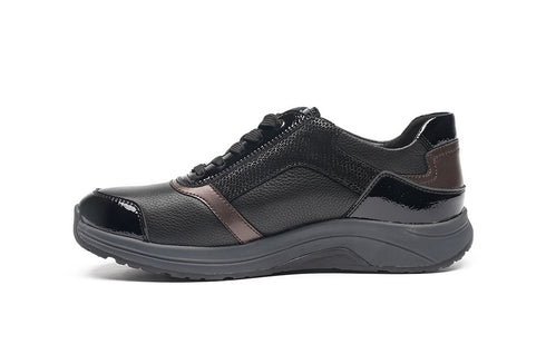 G Comfort Leather Laced Shoe with Zipper R-5189-3S - Black