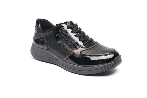 G Comfort Leather Laced Shoe with Zipper R-5189-3S - Black