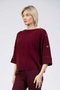 Jessica Graaf Knit with Boat Neck, Batwing Sleeve and Gold Buttons in Burgundy - 30271