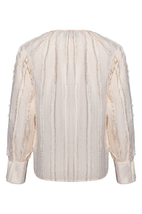 Kimara Rune Textured Fringe Pearl-Button Blouse RUNE - Off White