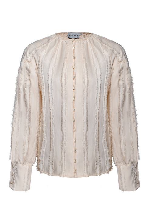 Kimara Rune Textured Fringe Pearl-Button Blouse RUNE - Off White