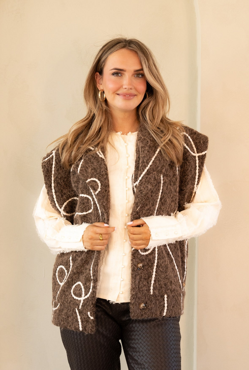 Kimara Rune Textured Fringe Pearl-Button Blouse RUNE - Off White