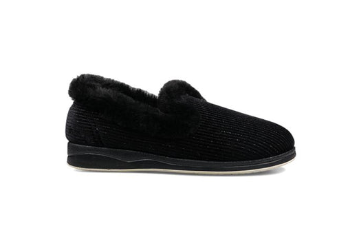 Padders Repose 406/1097 Black Sparkle Cord Slippers - Wide Fit Memory Foam Comfort