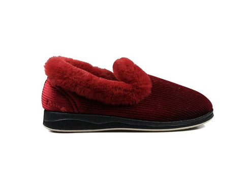 Padders Repose 406/5197 Winter Red Sparkle Slippers - Wide Fit Memory Foam Comfort