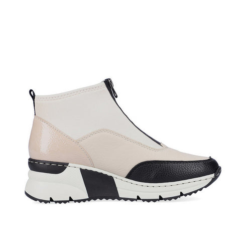 Rieker N6352-60 Cream & Black Wedge Ankle Boot