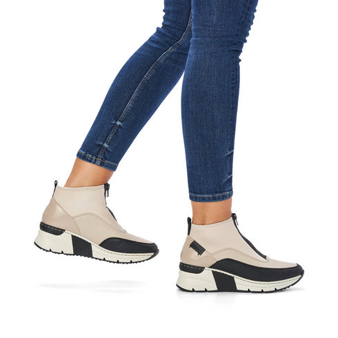 Rieker N6352-60 Cream & Black Wedge Ankle Boot