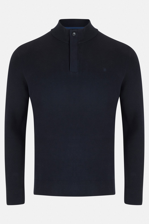 Benetti Ross Navy Quarter-Zip Knit Jumper with Top Button