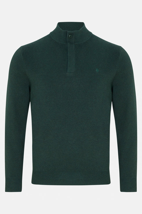 Benetti Ross Forest Green Quarter-Zip Knit Jumper with Top Button