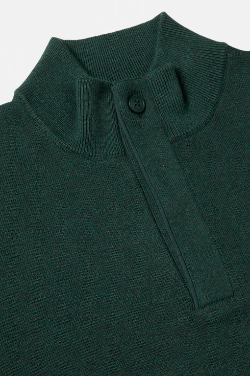 Benetti Ross Forest Green Quarter-Zip Knit Jumper with Top Button