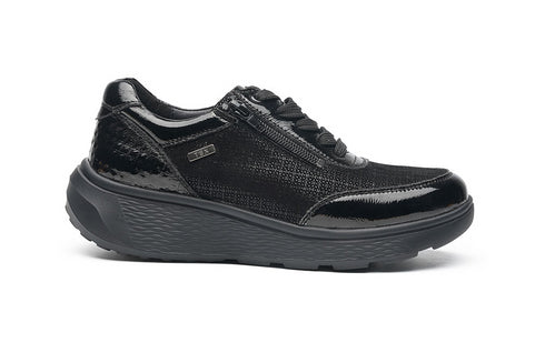 GComfort S-2725SF Women’s Black Patent Leather Waterproof Sneakers – Wide Fit Trainers with Zip & La