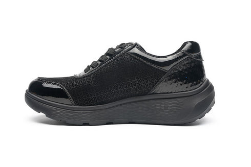 GComfort S-2725SF Women’s Black Patent Leather Waterproof Sneakers – Wide Fit Trainers with Zip & La