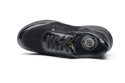 GComfort S-2725SF Women’s Black Patent Leather Waterproof Sneakers – Wide Fit Trainers with Zip & La