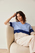 Peruzzi Block Stripe V-Neck Top – Blue & Beige – S26118