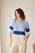 Peruzzi Block Stripe V-Neck Top – Blue & Beige – S26118