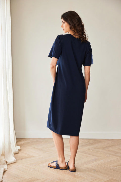 Peruzzi 3-Tone Linen Blend Knee-Length Dress – Blue – S26119