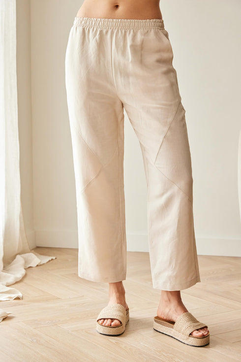 Peruzzi Elasticated Waist Linen Blend Trousers – Sand – S26121