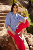 PERUZZI Womens Red Cotton Wide Leg Cropped Trousers with Hem Detail S26198