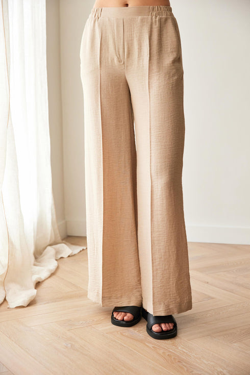 Peruzzi Lustre Linen Wide Leg Trousers in Sand - S26138