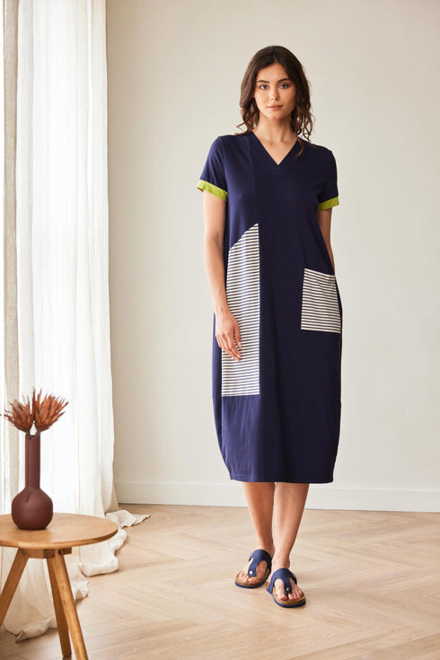 Peruzzi Stripe Longline Dress with Pocket Detail S26143