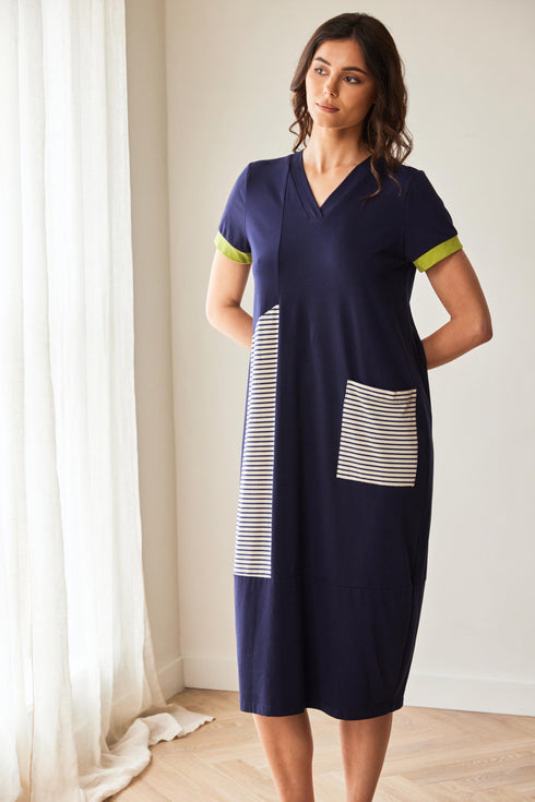 Peruzzi Stripe Longline Dress with Pocket Detail S26143