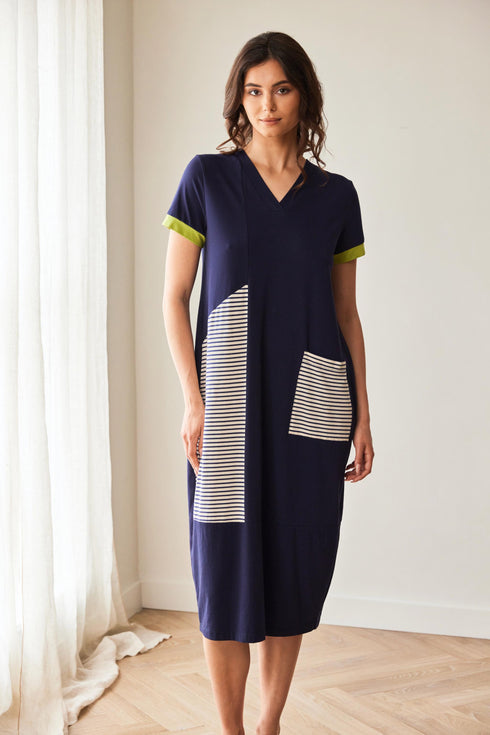 Peruzzi Stripe Longline Dress with Pocket Detail S26143