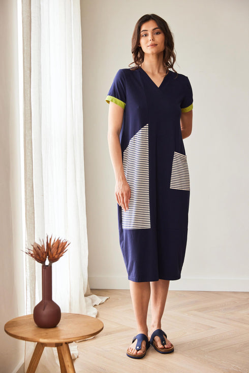 Peruzzi Stripe Longline Dress with Pocket Detail S26143