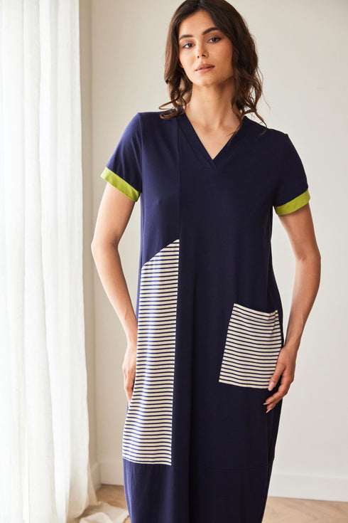 Peruzzi Stripe Longline Dress with Pocket Detail S26143