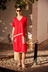 Peruzzi Oval Cut Out Detail Dress Red & Taupe S26146