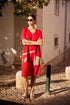 Peruzzi Oval Cut Out Detail Dress Red & Taupe S26146