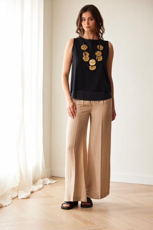 Peruzzi Broderie Anglais Double Hem Top in Black – S26168