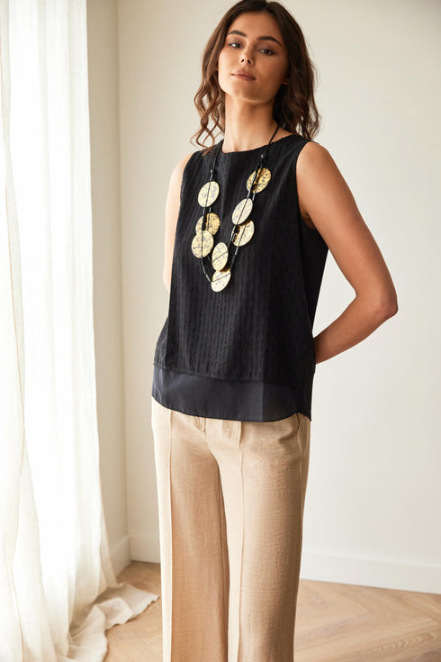 Peruzzi Broderie Anglais Double Hem Top in Black – S26168