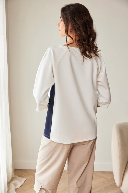 Peruzzi Zip Detail Contrast Top – Ecru & Navy – S26171