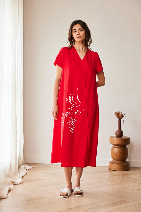 Peruzzi Rubber Print Appliqué Dress – Red – S26191