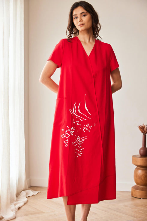 Peruzzi Rubber Print Appliqué Dress – Red – S26191