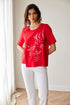 Peruzzi Appliqué Detail Round Neck Top in Red – S26192
