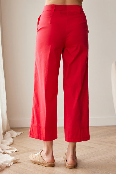 PERUZZI Womens Red Cotton Wide Leg Cropped Trousers with Hem Detail S26198