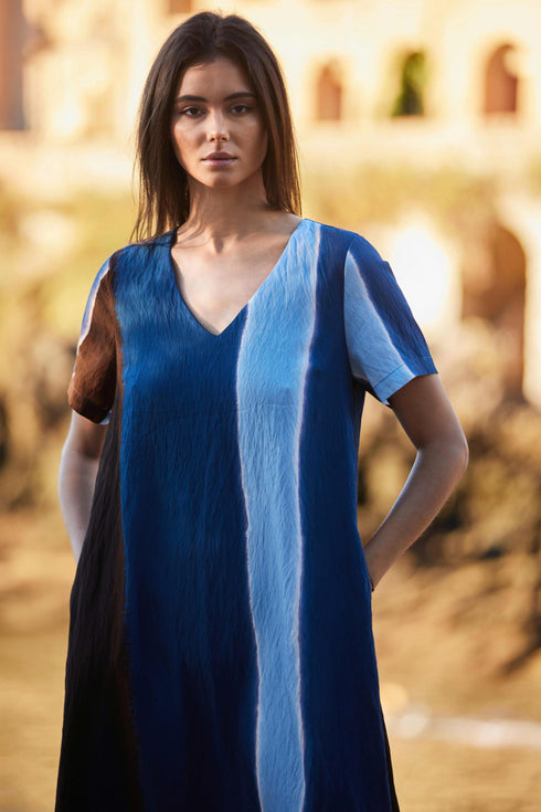 Peruzzi Multi Stripe Watercolour Dress Blue & Brown S26205