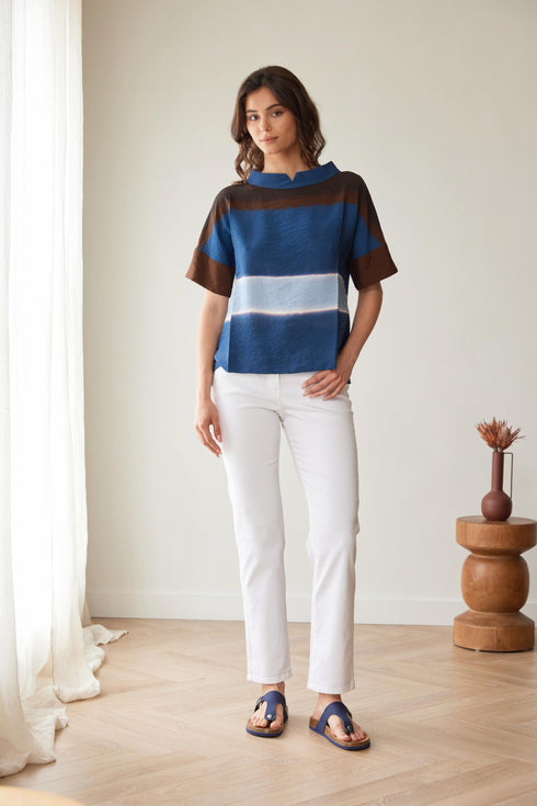 Peruzzi Multi Stripe Watercolour Top Blue & Brown S26206