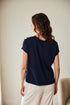 Peruzzi Geo Print V-Neck Top – Navy & Ecru – S26214