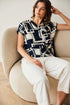 Peruzzi Geo Print V-Neck Top – Navy & Ecru – S26214