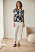 Peruzzi Geo Print V-Neck Top – Navy & Ecru – S26214