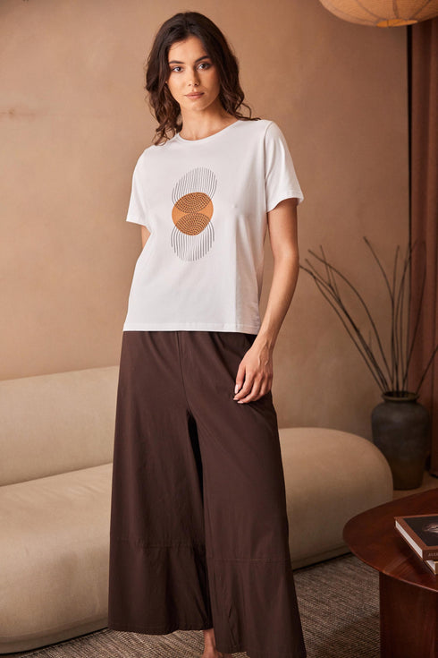 Peruzzi Circle Line Graphic T-Shirt – White & Ginger – S26232