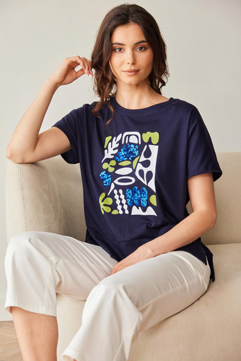 Peruzzi Sequin Detail Cotton T-Shirt – S26410/64