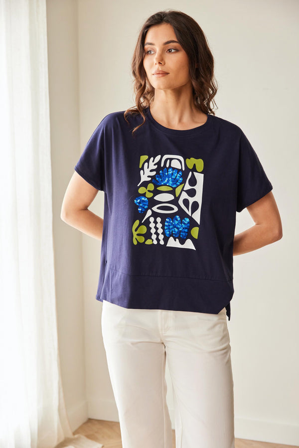 Peruzzi Sequin Detail Cotton T-Shirt – S26410/64